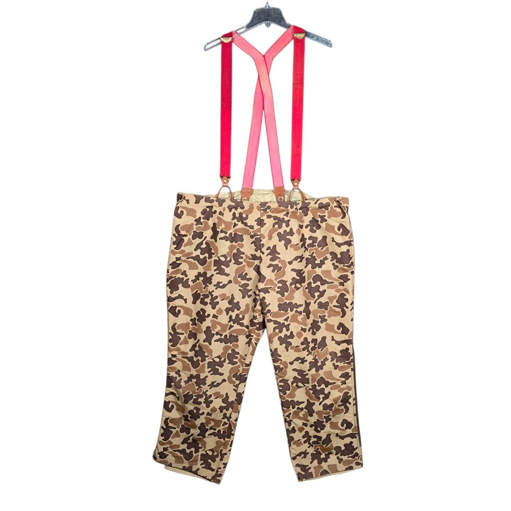 VTG 70s Orvis Hunting Pants Mens XXL Brown Camo Insulated Side Zipper Suspenders